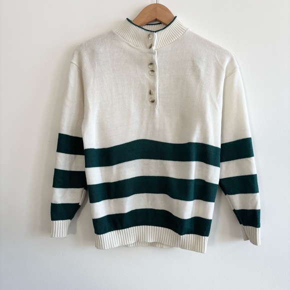Vintage Striped Mockneck Button Up Sweater - Picture 2 of 12